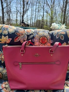 Coach Pink Leather Tote with Gold Hardware